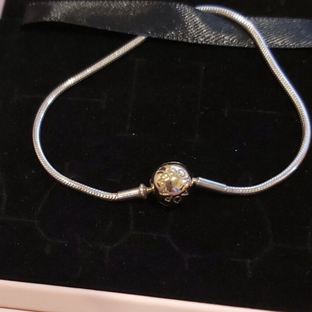 Authentic Pandora Essence Sterling Silver & 14k Gold Bracelet 596003-19 7.5"
